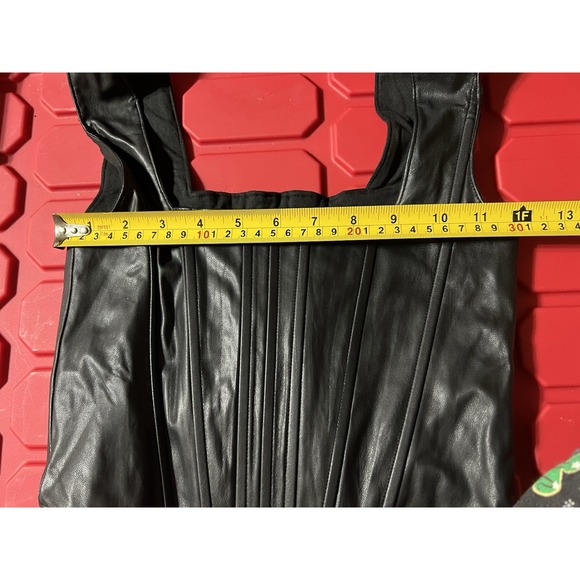 7 For All Mankind Womens Faux Leather Corset Top XS Black Coquette Grunge - Picture 6 of 7